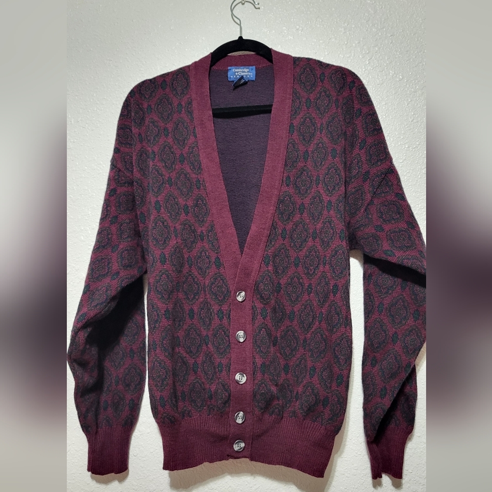 Classic Burgundy and Black Cardigan Sweater